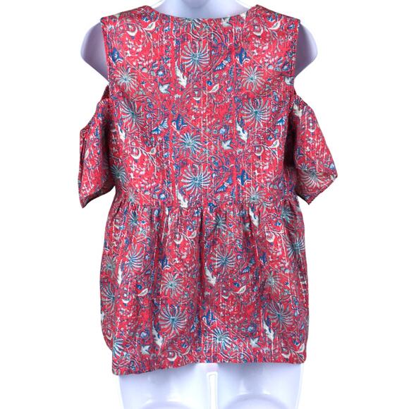 Lucky Brand Top Floral Metallic V-Neck Surplice Cold Shoulder Blouse‎ Women's S - Picture 3 of 10